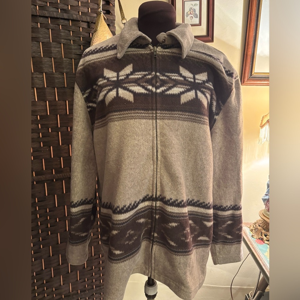 Jones New York Women's Zip-Up Sweater in Brown and Cream